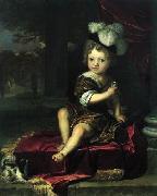 Carel de Moor Portrait of a child with a tit oil on canvas
